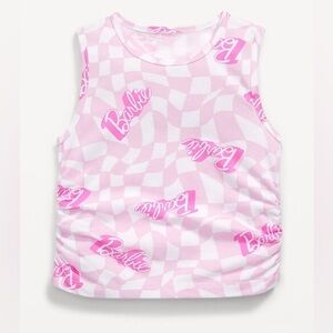 NWOT Old Navy Barbie Pink & White Side-Ruched Licensed Tank Top Girls Size Large